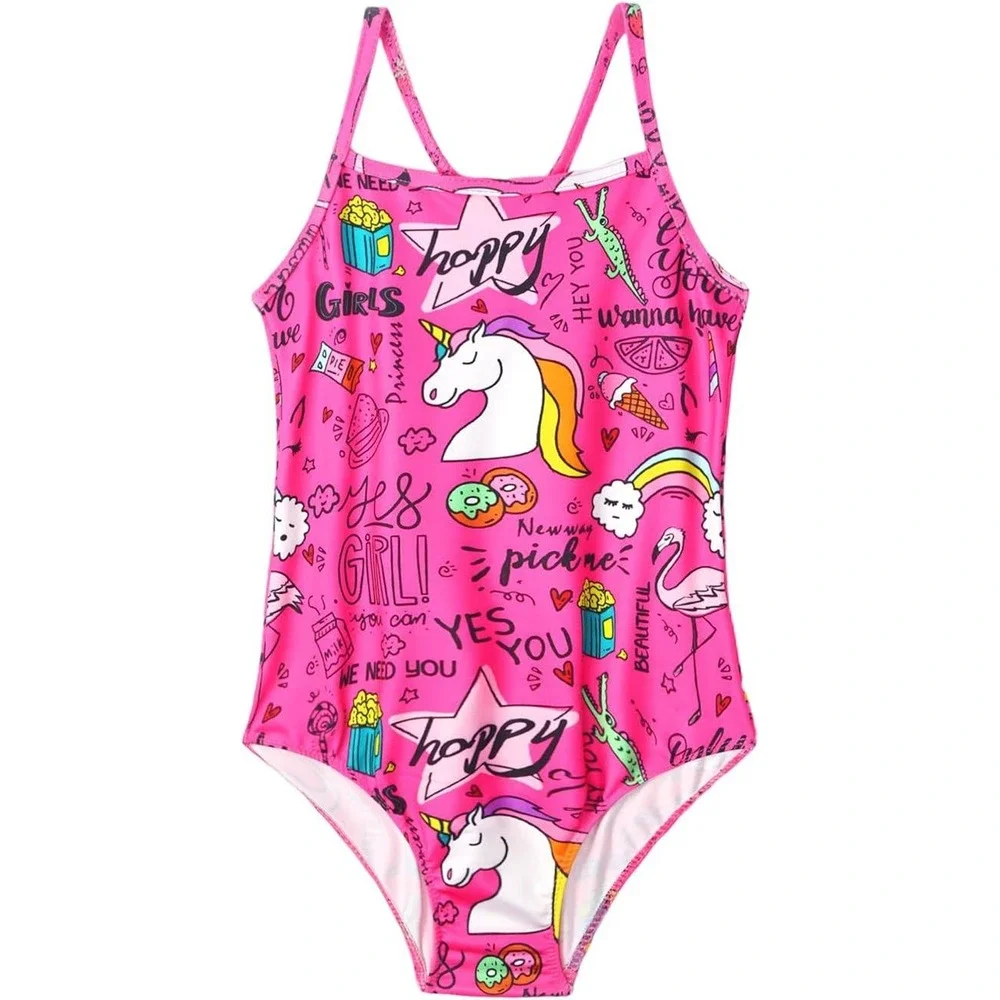 Girls 7-8Y Swimsuit One Piece Bathing Suit Kids' Swimwear Quick Dry Summer Beac